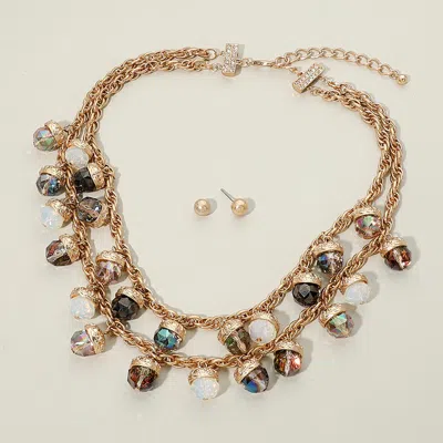 Fashnzfab Layered Beaded Charm Station Statement Necklace In Multi