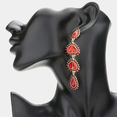 Fashnzfab Layered Crystal Teardrop Link Evening Earrings - Siam In Burgundy