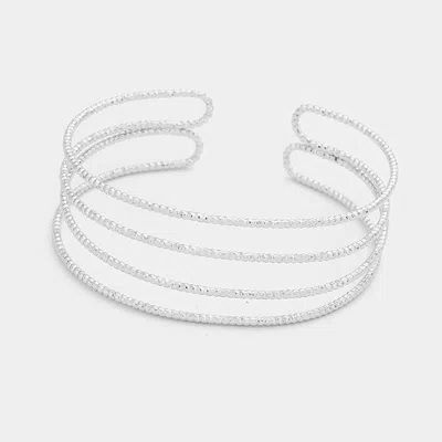 Fashnzfab Layered Metal Cuff Bracelet Rhodium In Multi
