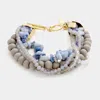 Fashnzfab Layered Multi Beaded Metal Leaf Toggle Bracelet Montana Blue, Worn Gold In Multi