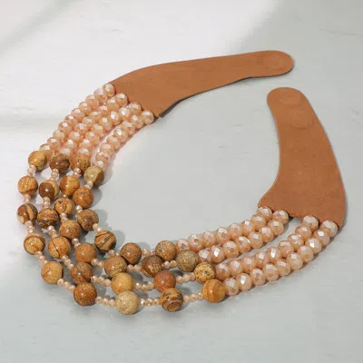 Fashnzfab Layered Natural Stone Faceted Beaded Magnetic Collar Necklace - Brown