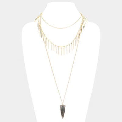 Fashnzfab Layered Natural Stone Pendant Necklace In Gold