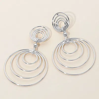 Fashnzfab Layered Open Metal Circle Dangle Earrings In Silver