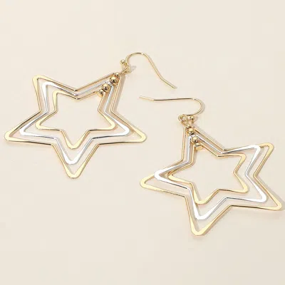 Fashnzfab Layered Open Metal Star Dangle Earrings In Multi