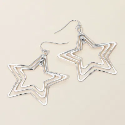 Fashnzfab Layered Open Metal Star Dangle Earrings In Silver
