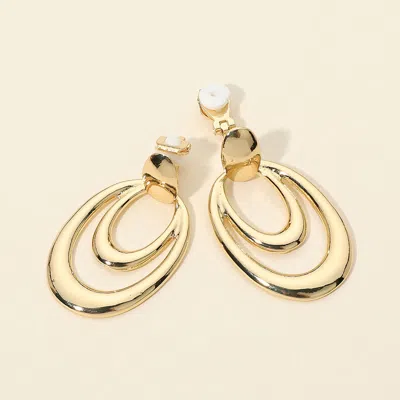 Fashnzfab Layered Open Oval Drop Clip On Earrings In Gold