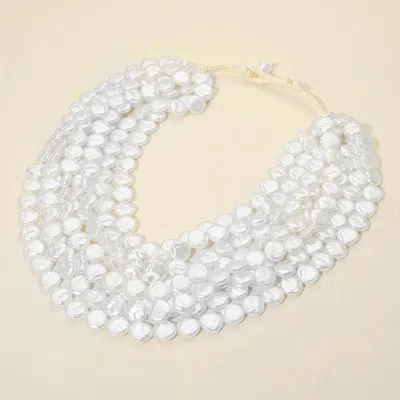 Fashnzfab Layered Pearl Disc Statement Necklace In Silver
