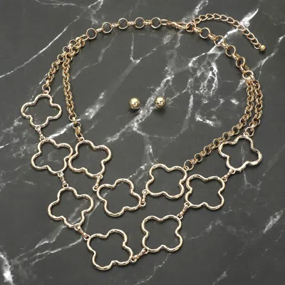 Fashnzfab Layered Quatrefoil Link Statement Necklace In Gold