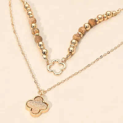 Fashnzfab Layered Quatrefoil Pendant Accent Necklace - Brown, Gold In Multi