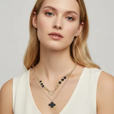 Fashnzfab Layered Quatrefoil Pendant Accent Necklace In Multi