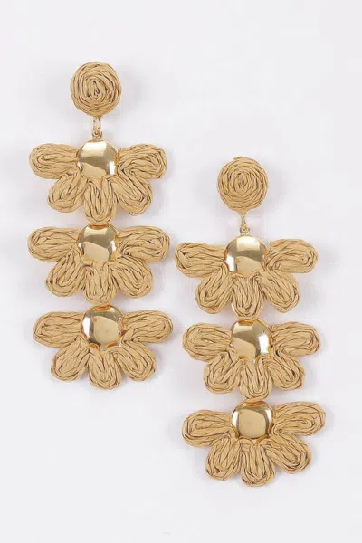 Fashnzfab Layered Raffia Flower Drop Earrings In Green