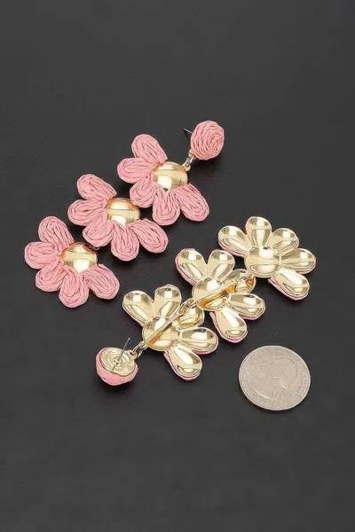 Fashnzfab Layered Raffia Flower Drop Earrings In Pink