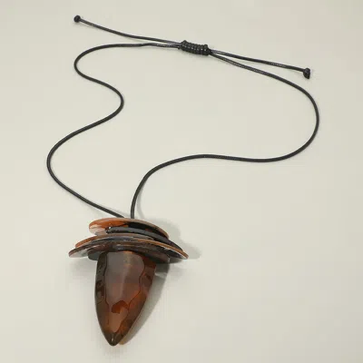 Fashnzfab Layered Resin Cone Pendant Adjustable Long Necklace In Brown