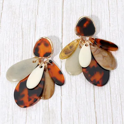 Fashnzfab Layered Resin Teardrop Statement Earrings In Multi