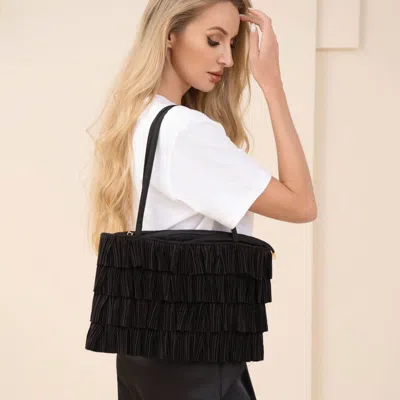 Fashnzfab Layered Ruffle Front Fabric Shoulder Tote Bag In Black