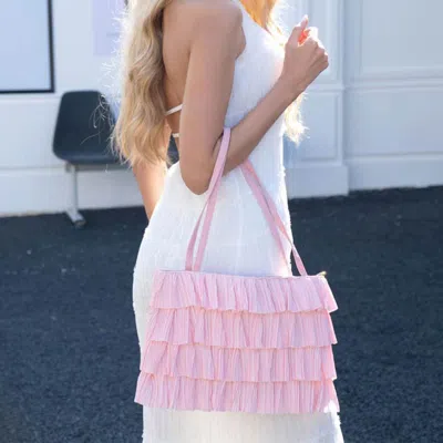 Fashnzfab Layered Ruffle Front Fabric Shoulder Tote Bag In Pink