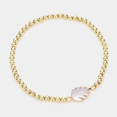 Fashnzfab Leaf Accented Metal Ball Stretch Bracelet Gold