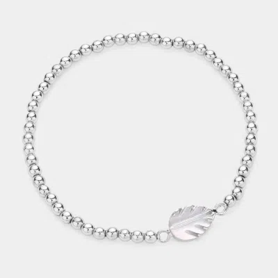 Fashnzfab Leaf Accented Metal Ball Stretch Bracelet Rhodium In Multi