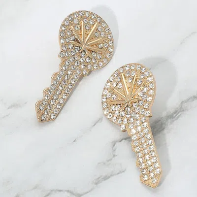 Fashnzfab Leaf Accented Rhinestone Embellished Key Earrings In Multi