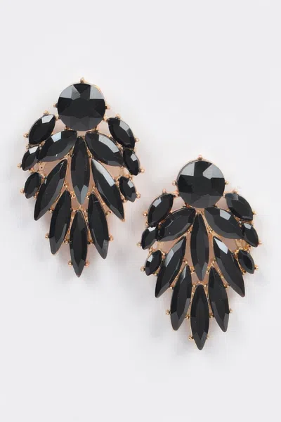 Fashnzfab Leaf Dangle Gem Earring In Black