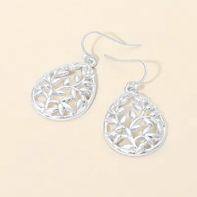 Fashnzfab Leaf Filigree Teardrop Frame Drop Earrings In Silver