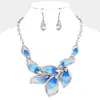 Fashnzfab Leaf Link Statement Necklace In Blue