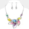 Fashnzfab Leaf Link Statement Necklace In Multi