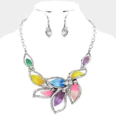 Fashnzfab Leaf Link Statement Necklace In Multi