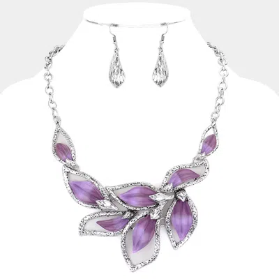 Fashnzfab Leaf Link Statement Necklace In Purple