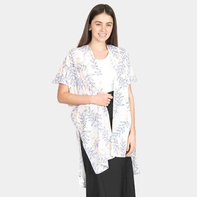 Fashnzfab Leaf Patterned Cover Up Kimono Poncho In Gray