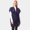 Fashnzfab Leaf Patterned Velvet Burnout Shawl Poncho In Blue