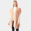Fashnzfab Leaf Patterned Velvet Burnout Shawl Poncho In Sand