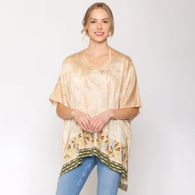 Fashnzfab Leaf Print Cover Up Poncho In Neutral