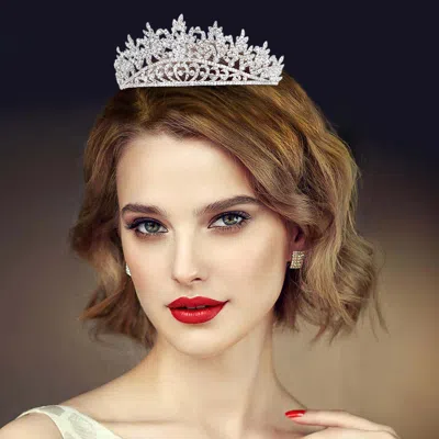 Fashnzfab Leaf Rhinestone Crystal Heart Pageant Princess Tiara In Metallic