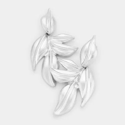 Fashnzfab Leaf Textured Metal Earrings In Metallic