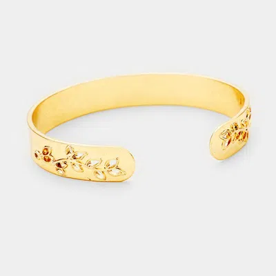 Fashnzfab Leaf Twig Cut Out Metal Cuff Bracelet Worn Gold