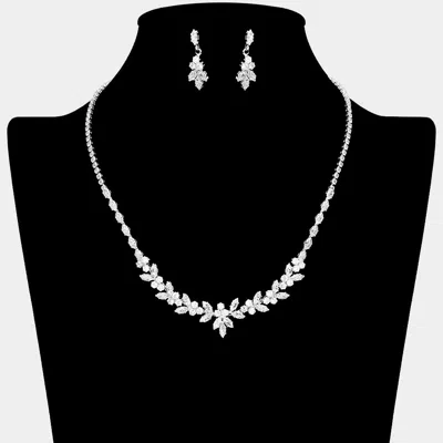Fashnzfab Leaf Vine Cz Stone Cluster Embellished Necklace In Metallic