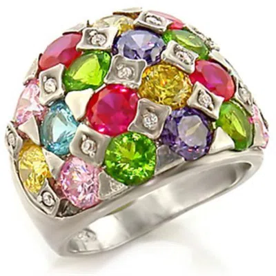 Fashnzfab Leanna Cocktail Ring - Rhodium Brass, Aaa Cz, Multi Color