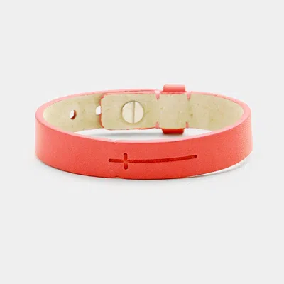 Fashnzfab Leather Engraved Cross Belt Bracelet Pink