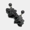 Fashnzfab Leather Flower Dangle Earrings - Black In Black