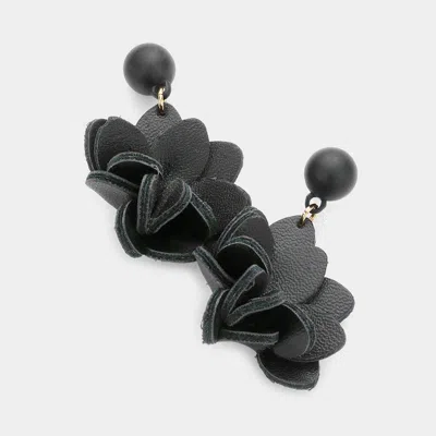 Fashnzfab Leather Flower Dangle Earrings - Black