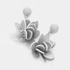 Fashnzfab Leather Flower Dangle Earrings - Rhodium, Silver In White