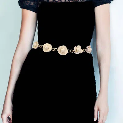 Fashnzfab Leather Flower Station Chain Belt In Gold