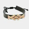 Fashnzfab Leather Pave Crystal Rhinestone Adjustable Cinch Pull Tie Bracelet Black, Black Diamond, Clear, Matt In Multi