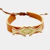 Fashnzfab Leather Pave Crystal Rhinestone Adjustable Cinch Pull Tie Bracelet Brown, Clear, Matte Gold, Peridot In Multi