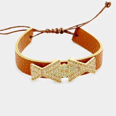 Fashnzfab Leather Pave Crystal Rhinestone Adjustable Cinch Pull Tie Bracelet In Multi