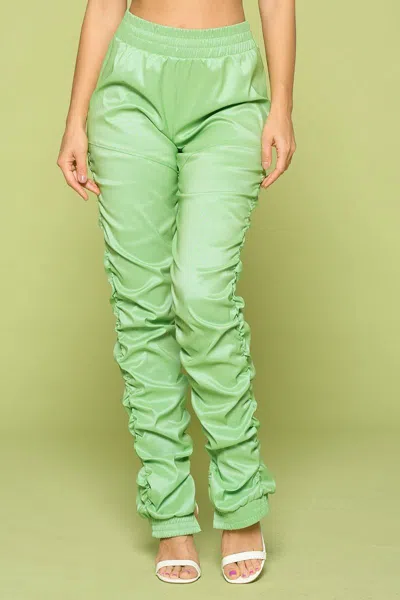 Fashnzfab Leather Pu Ruched Pants In Multi