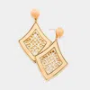 Fashnzfab Leather Trim Filigree Metal Diamond Shaped Dangle Earrings - Rose Gold, Worn Gold In Gold