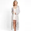 Fashnzfab Leaves Pattern Sequin Long Cover-up Kimono Poncho In Gray