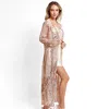 Fashnzfab Leaves Pattern Sequin Long Cover-up Kimono Poncho In Multi